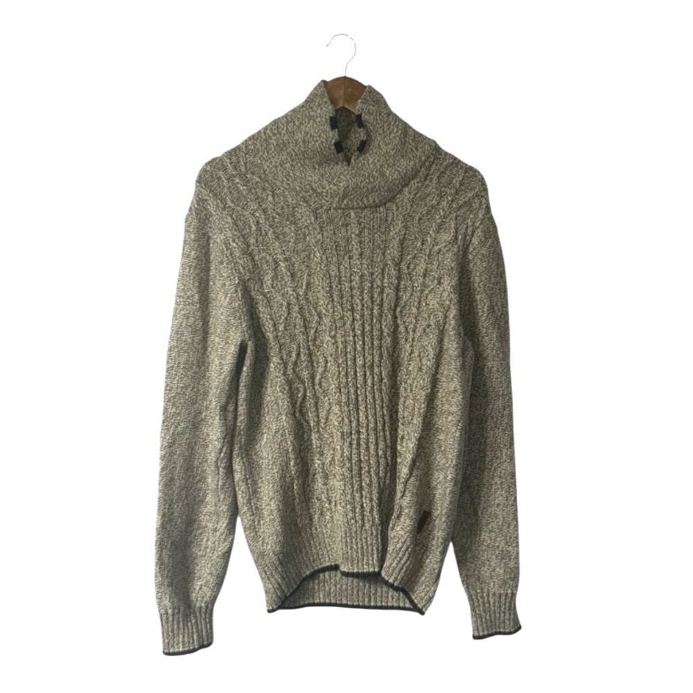 Roots Canada Cableknit Tan Brown Sweater Pullover Mock Neck Fall Size Large